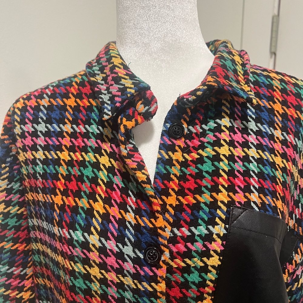 Multicolor Houndstooth Shacket With Black Pleathe… - image 2
